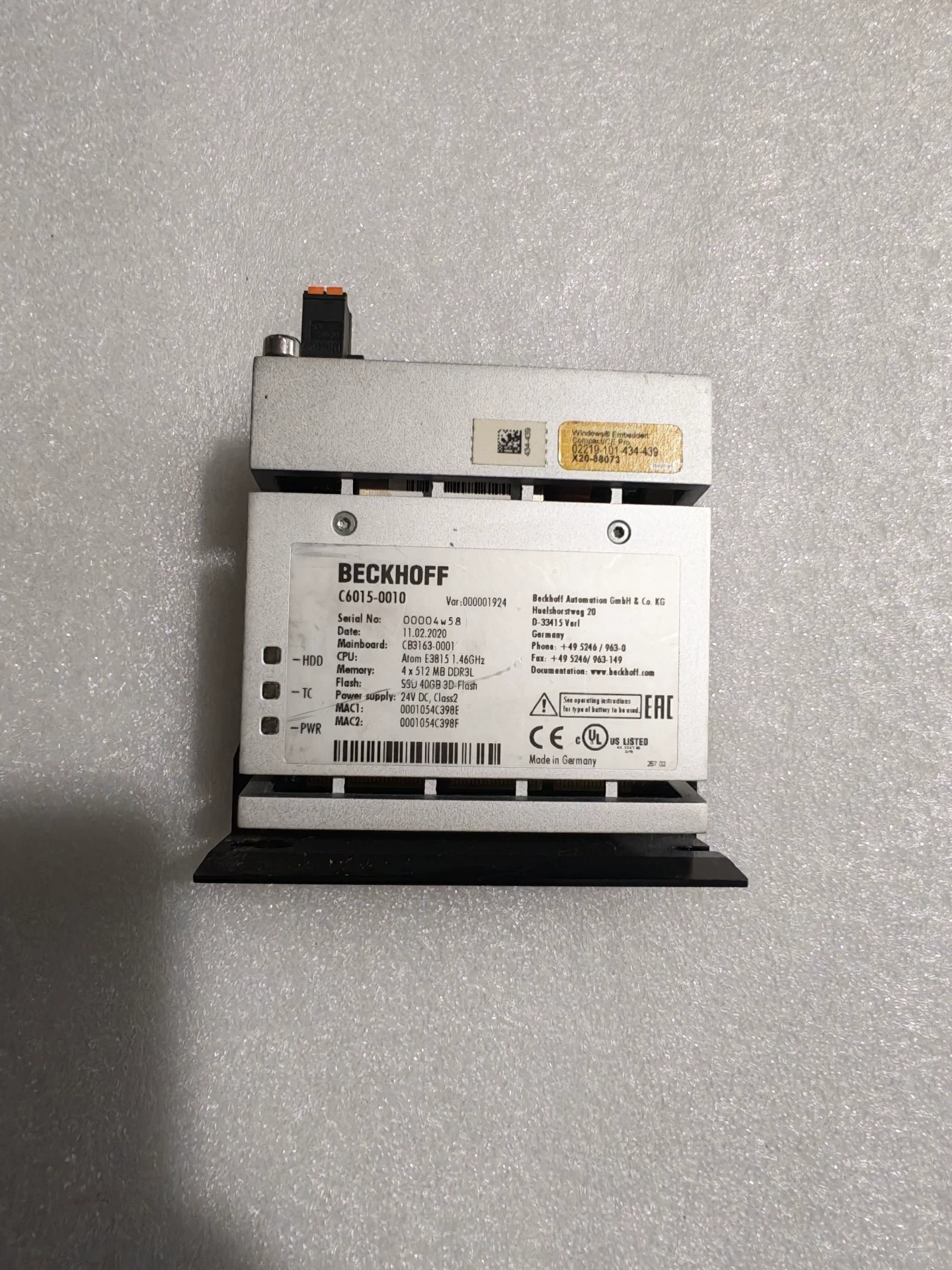 Beckhoff C6015-0010 Industrial PC - Used