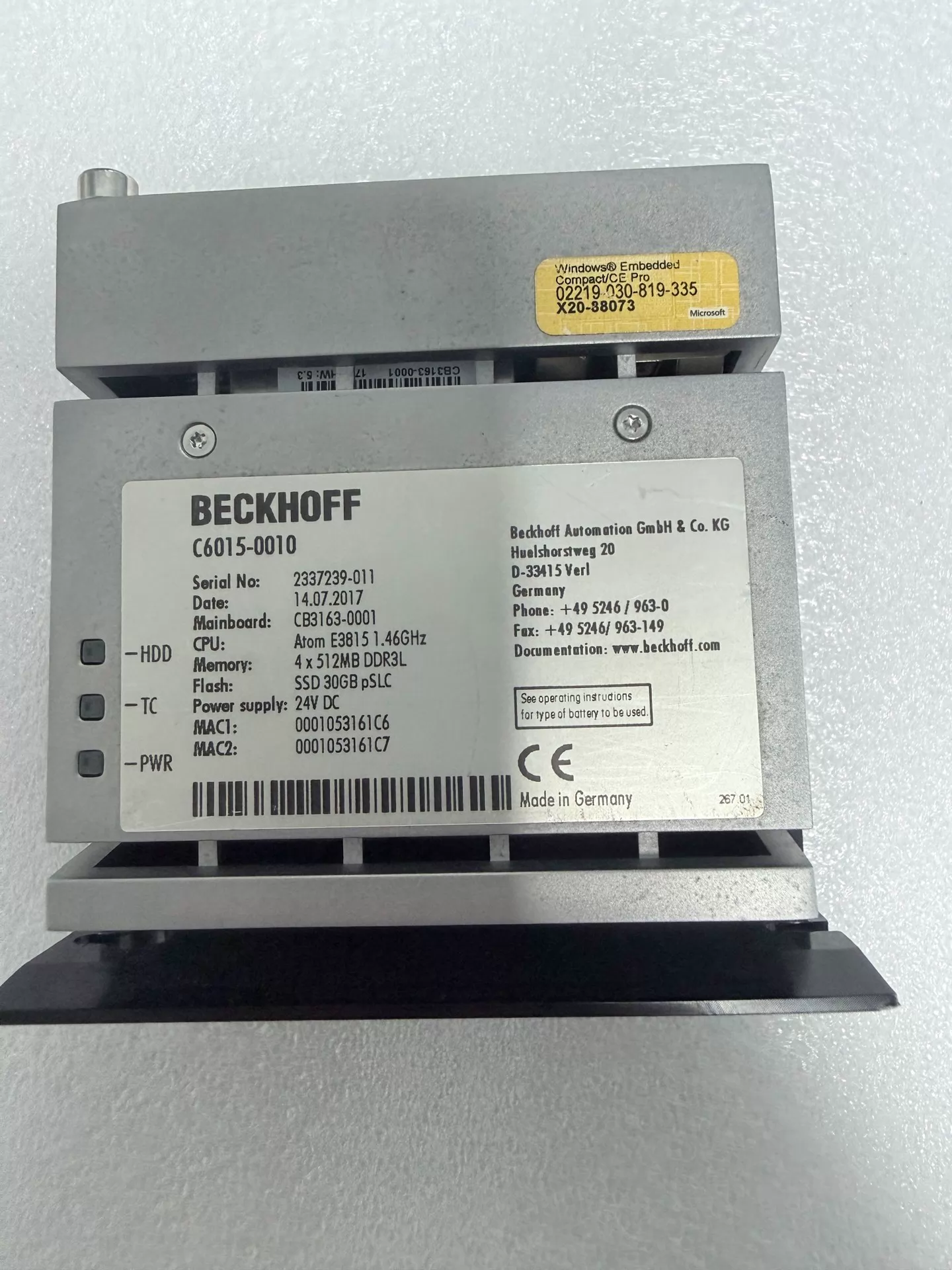 Beckhoff C6015-0010 Industrial PC - Used