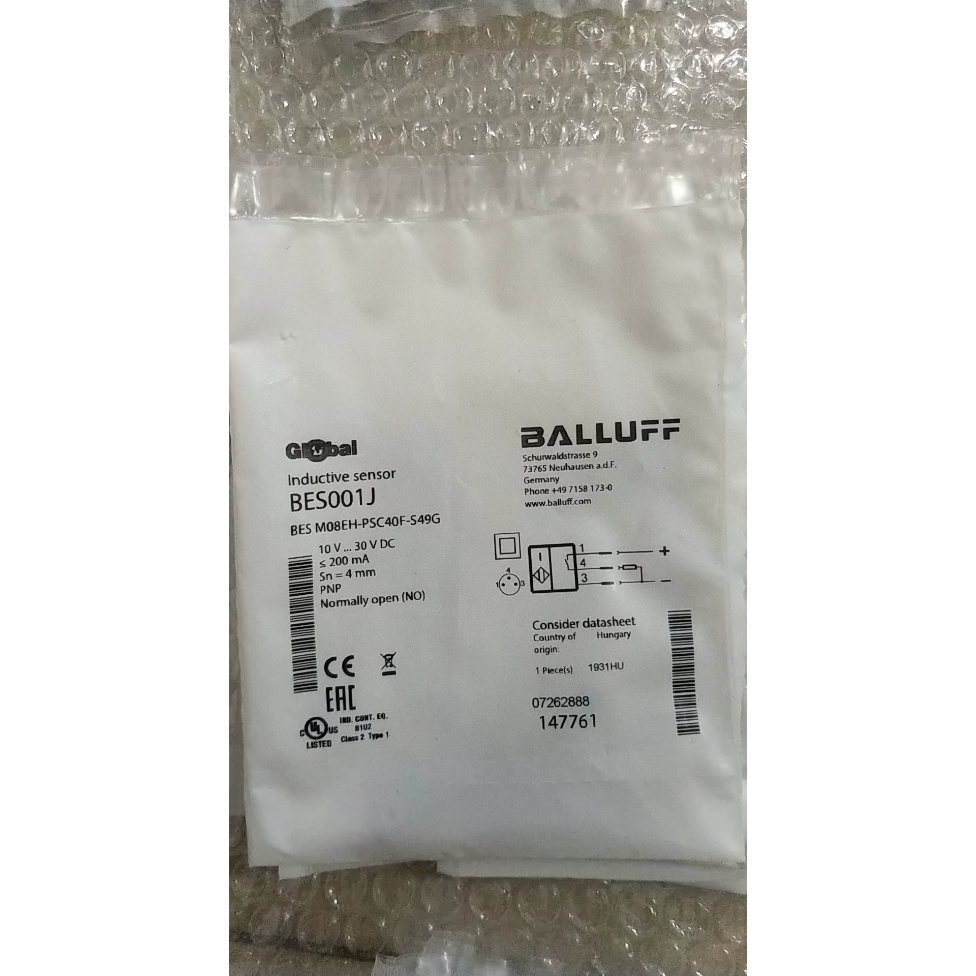 Balluff BES M08EH-PSC40F-S49G BES001J 传感器 - 全新